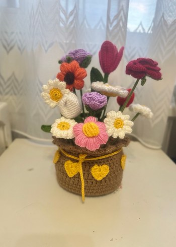 Renkli Örgü Bohem Çiçek Aranjmanı - Görsel 3