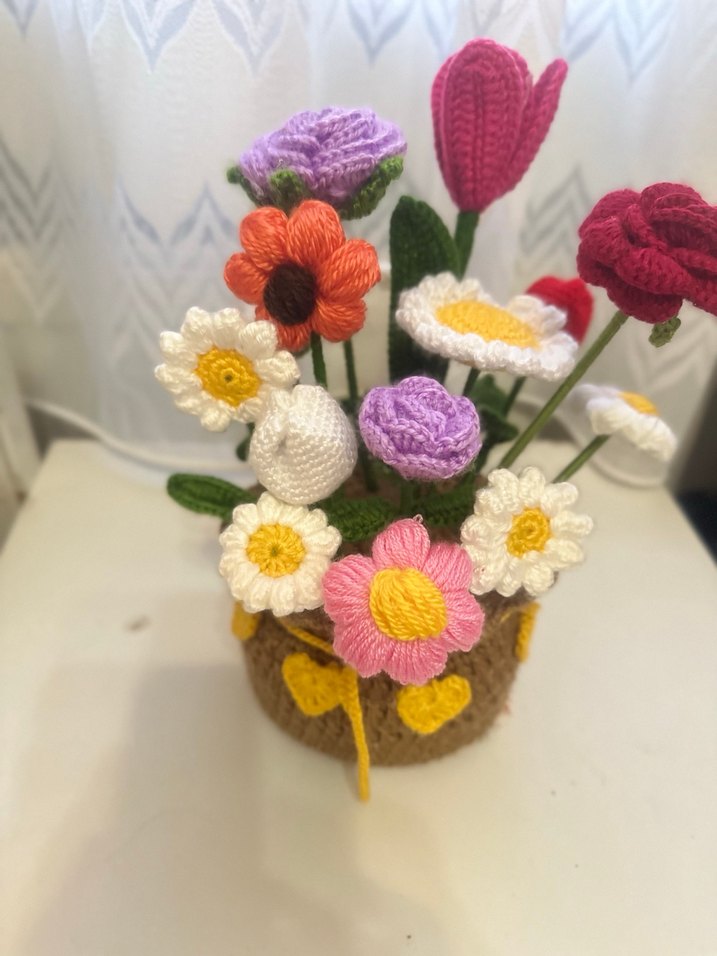 Renkli Örgü Bohem Çiçek Aranjmanı - Görsel 2