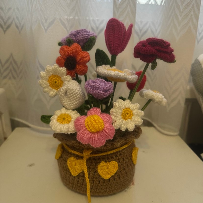 Renkli Örgü Bohem Çiçek Aranjmanı - Görsel 5