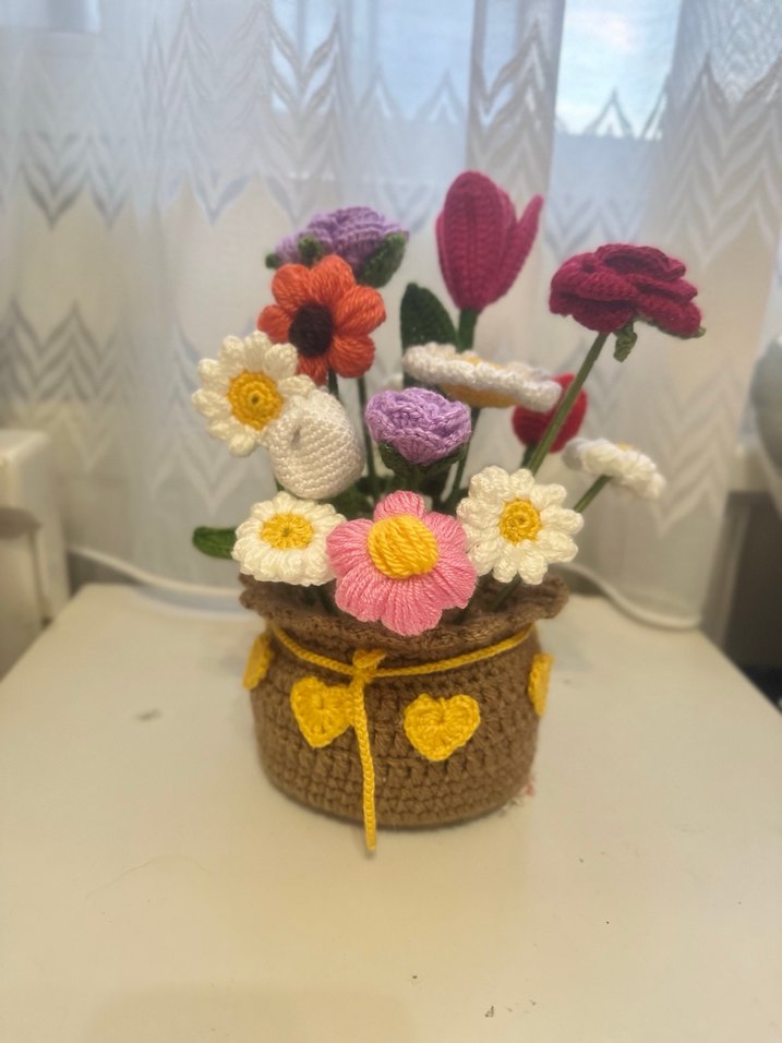 Renkli Örgü Bohem Çiçek Aranjmanı - Görsel 3