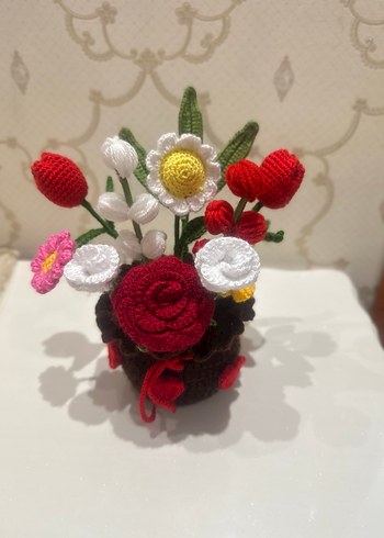 Bohem Tarzı Örgü El Yapımı Çiçek Aranjmanı - Görsel 5