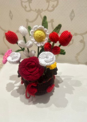 Bohem Tarzı Örgü El Yapımı Çiçek Aranjmanı - Görsel 4