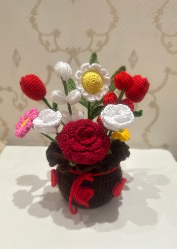Bohem Tarzı Örgü El Yapımı Çiçek Aranjmanı - Görsel 2