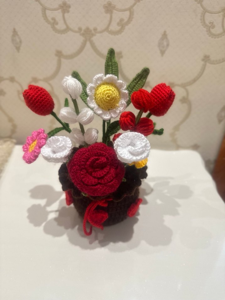 Bohem Tarzı Örgü El Yapımı Çiçek Aranjmanı - Görsel 5