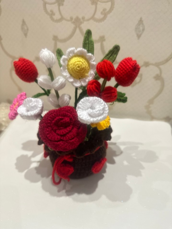 Bohem Tarzı Örgü El Yapımı Çiçek Aranjmanı - Görsel 4