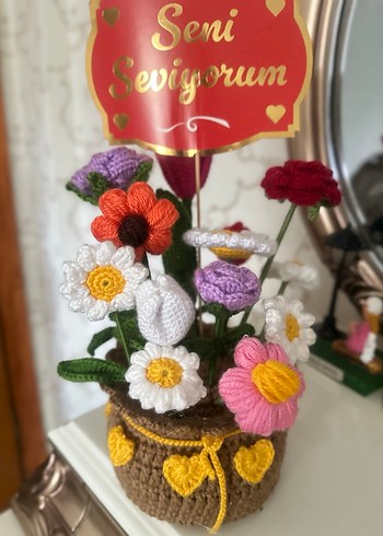 Örgü Bohem Çiçek Aranjmanı "Seni Seviyorum" - Görsel 3