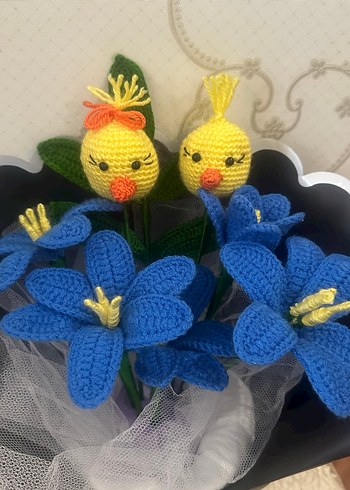 El Örgüsü Mavi Çiçek ve Civciv Dekoru - Görsel 3