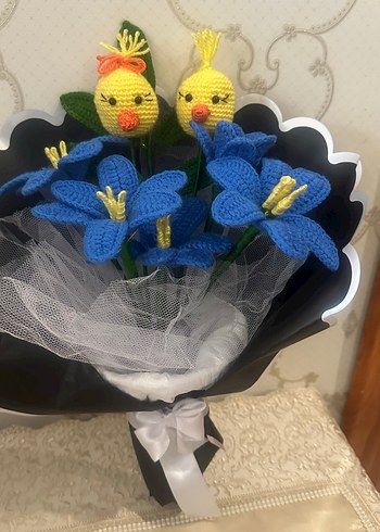 El Örgüsü Mavi Çiçek ve Civciv Dekoru - Görsel 4