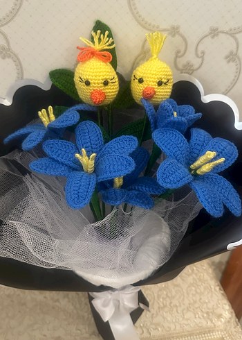 El Örgüsü Mavi Çiçek ve Civciv Dekoru - Görsel 2