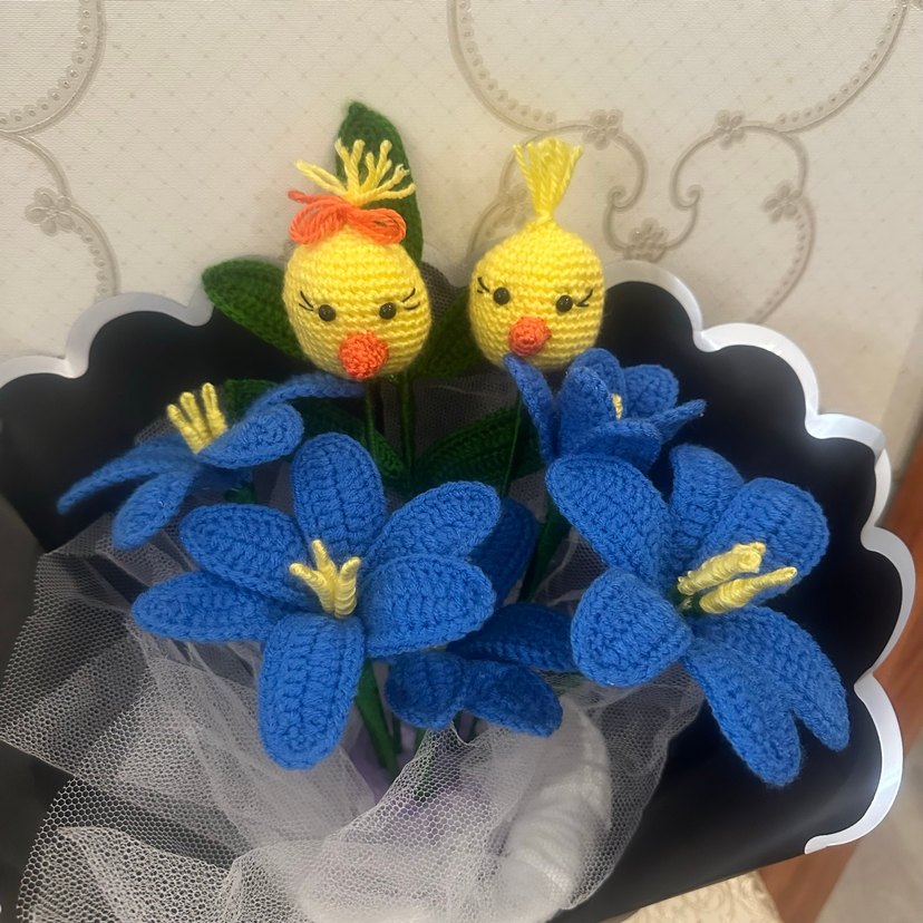 El Örgüsü Mavi Çiçek ve Civciv Dekoru - Görsel 3