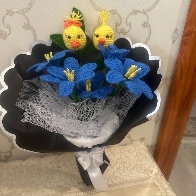 El Örgüsü Mavi Çiçek ve Civciv Dekoru - Görsel 4