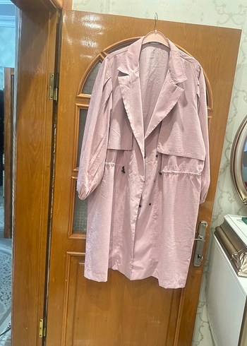 Pembe Kadın Keten Trençkot - Görsel 3