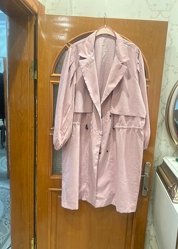 Pembe Kadın Keten Trençkot - Görsel 4