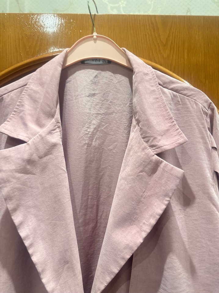 Pembe Kadın Keten Trençkot - Görsel 5