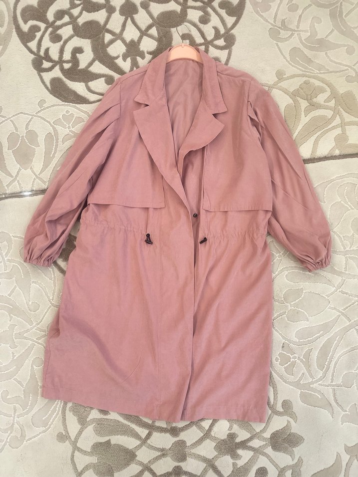 Pembe Kadın Keten Trençkot - Görsel 2