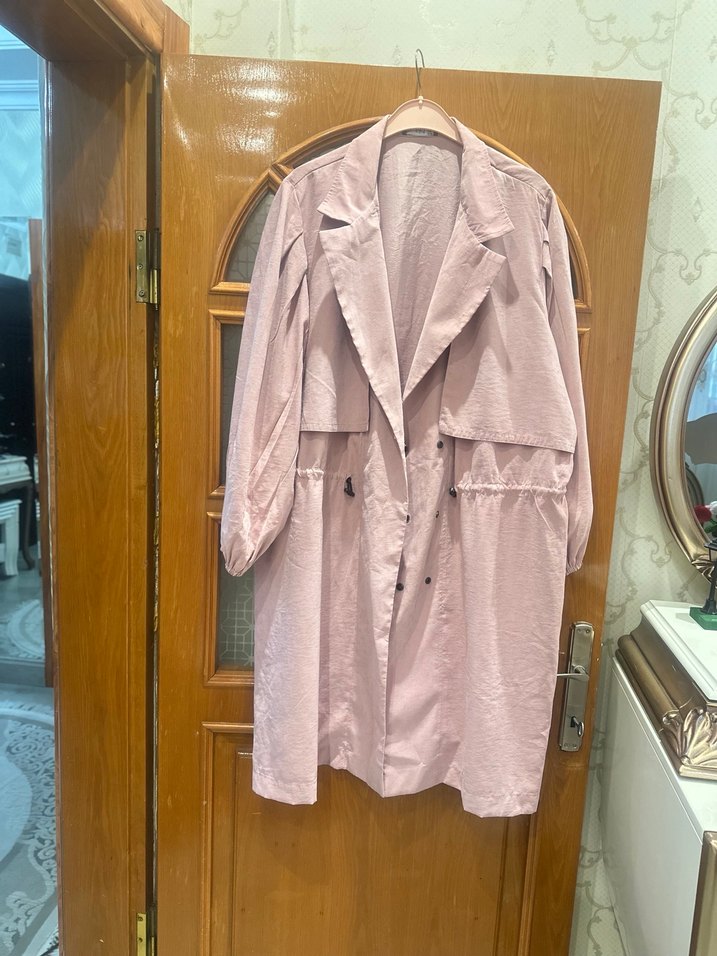 Pembe Kadın Keten Trençkot - Görsel 4