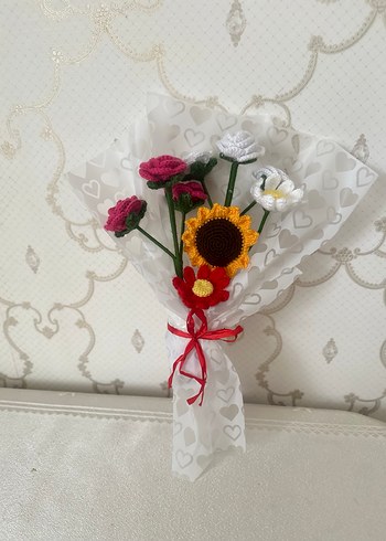 Bohem Tarz Örgü Çiçek Buketi - Görsel 3