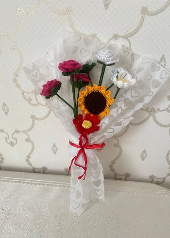 Bohem Tarz Örgü Çiçek Buketi - Görsel 2