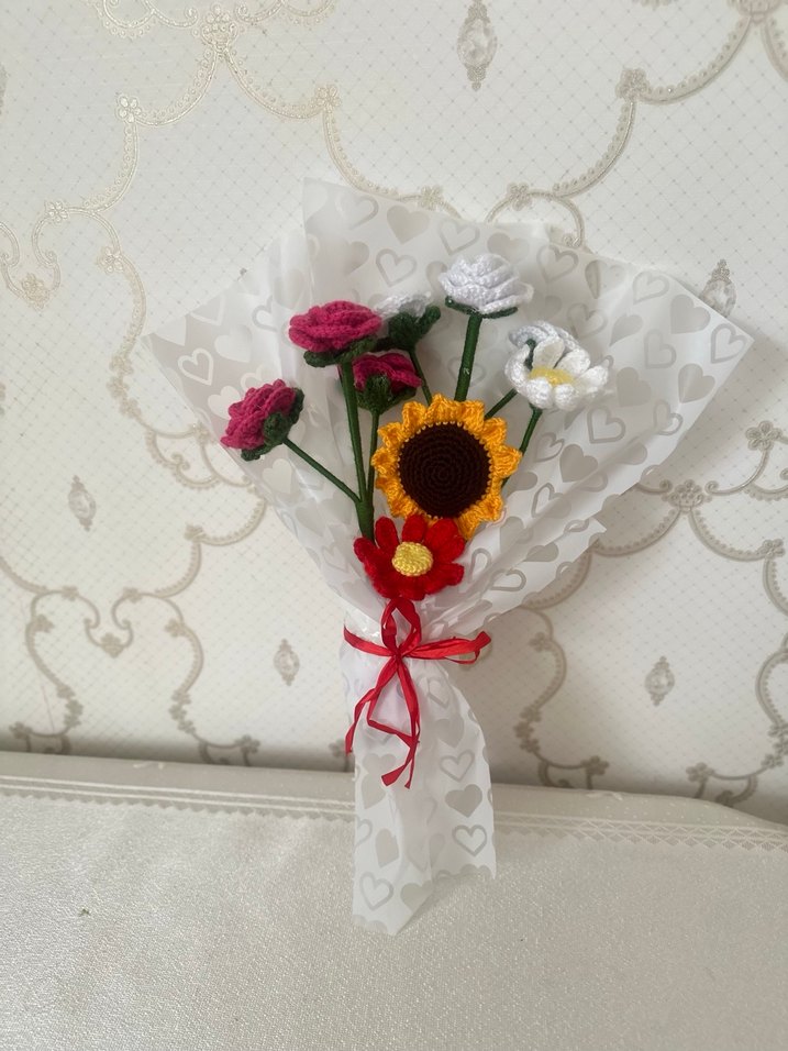 Bohem Tarz Örgü Çiçek Buketi - Görsel 3