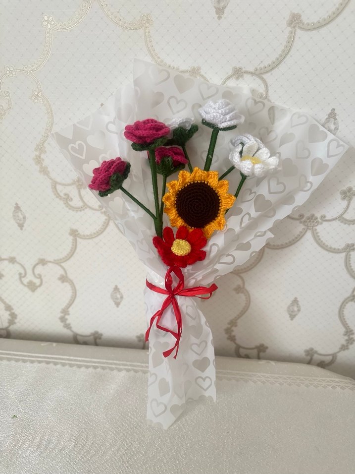 Bohem Tarz Örgü Çiçek Buketi - Görsel 2