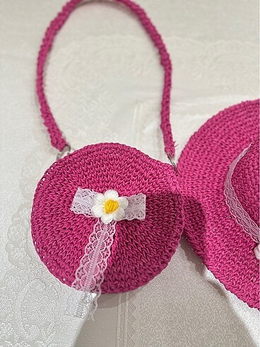 1-2 Yaş, 19 cm Beden Örgü çocuk şapka ve çantası