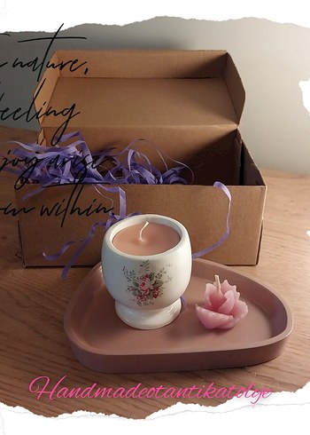 Pastel Pembe El Yapımı Mum ve Tutucu üçlü set - Görsel 2