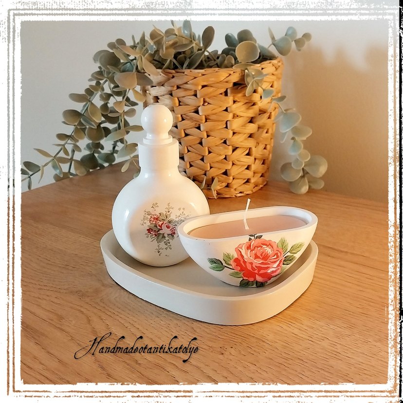 Beyaz  Mum ve Mumluk Seti - Görsel 2