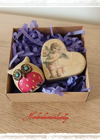 Bohem Tarzda El Yapımı Baykuş ve Kalp kartvizitlik - Görsel 6