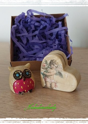 Bohem Tarzda El Yapımı Baykuş ve Kalp kartvizitlik - Görsel 7