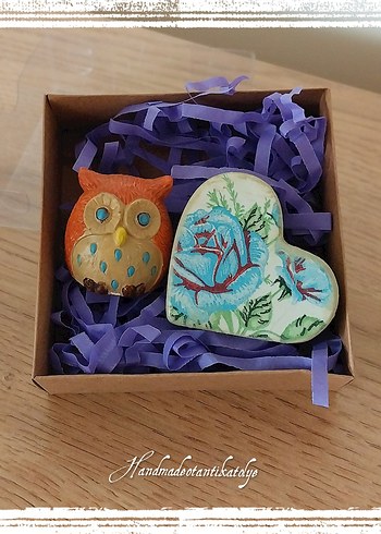 Bohem Tarzda El Yapımı Baykuş ve Kalp kartvizitlik - Görsel 3