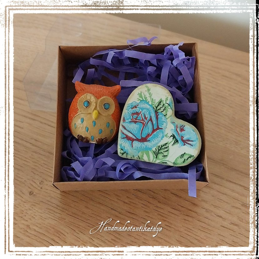 Bohem Tarzda El Yapımı Baykuş ve Kalp kartvizitlik - Görsel 3