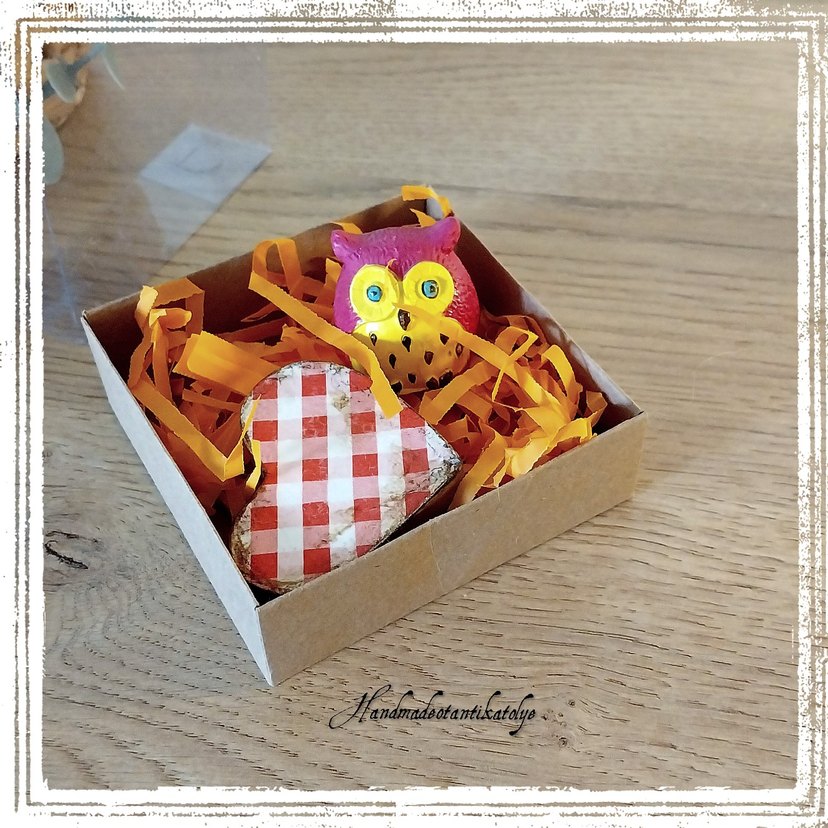 Bohem Tarzda El Yapımı Baykuş ve Kalp kartvizitlik - Görsel 5