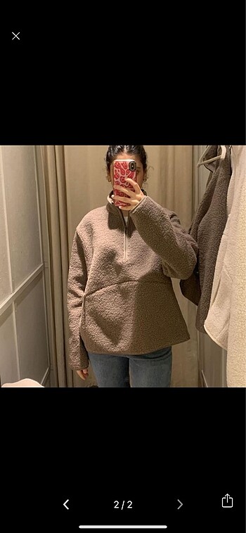Oysho Kahverengi peluş fermuarlı sweatshirt