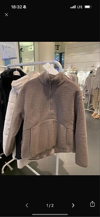 Kahverengi peluş fermuarlı sweatshirt