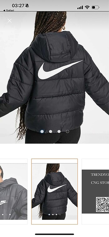 xs Beden Nike siyah şişme mont