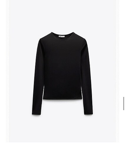 Zara Siyah uzun kollu poliamid top tshirt