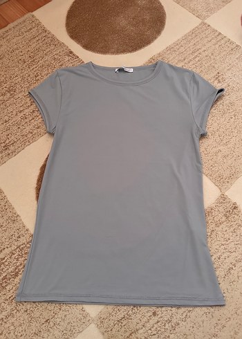 Gri Kısa Kollu Basic Kadın Tişört - Görsel 2