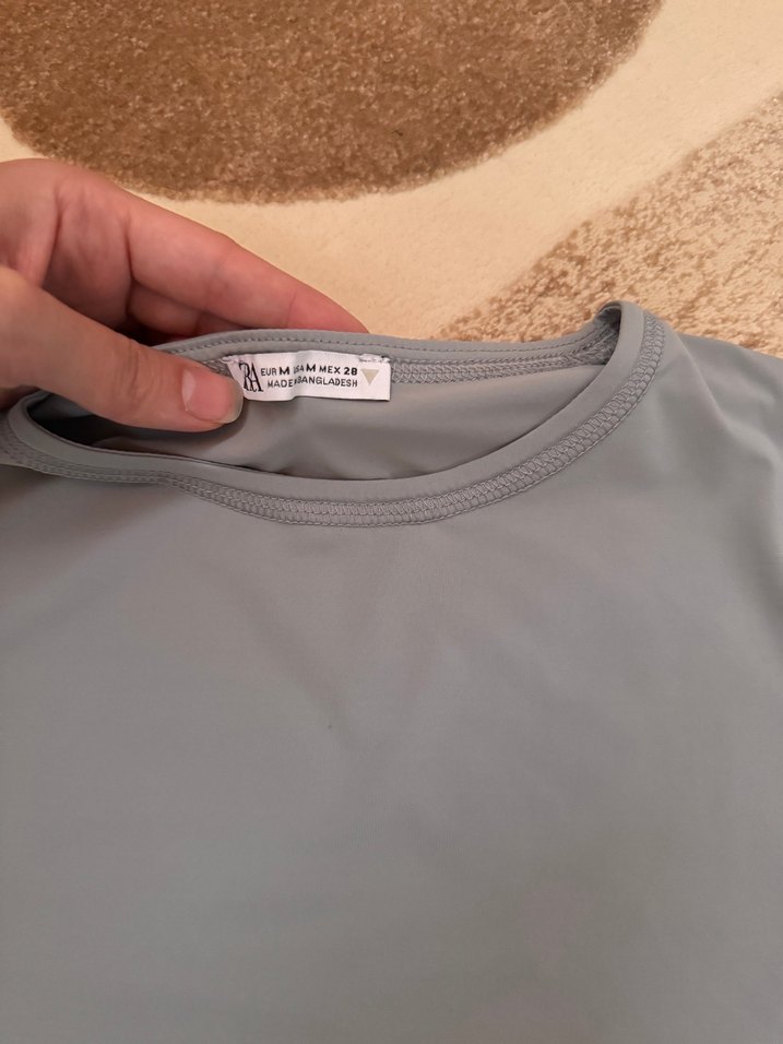 Gri Kısa Kollu Basic Kadın Tişört - Görsel 3
