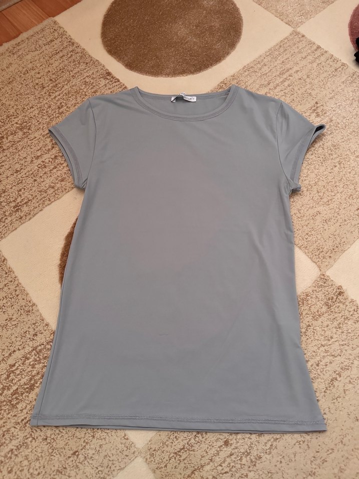 Gri Kısa Kollu Basic Kadın Tişört - Görsel 2