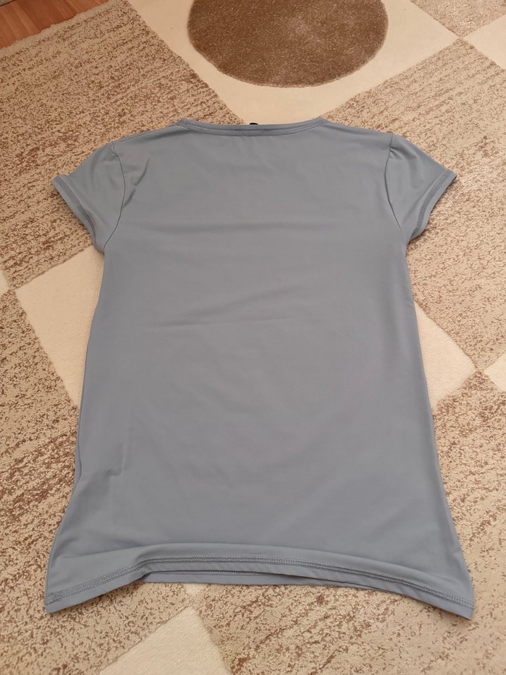 Gri Kısa Kollu Basic Kadın Tişört - Görsel 4