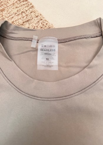 Bej Kısa Kollu Basic Tişört skims muadil - Görsel 3