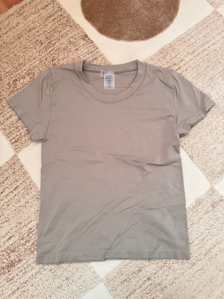 Bej Kısa Kollu Basic Tişört skims muadil - Görsel 2