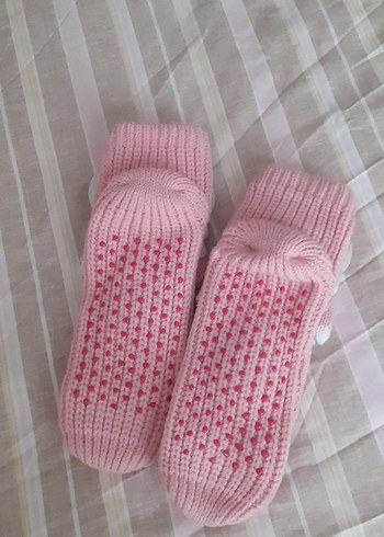 Kız Çocuk Pembe Örgü Sıcak Ev Terliği - Görsel 3