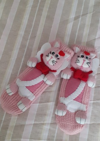 Kız Çocuk Pembe Örgü Sıcak Ev Terliği - Görsel 2