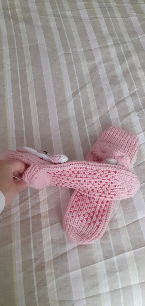 Kız Çocuk Pembe Örgü Sıcak Ev Terliği - Görsel 4