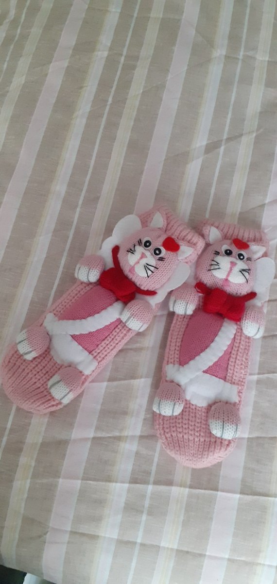 Kız Çocuk Pembe Örgü Sıcak Ev Terliği - Görsel 2