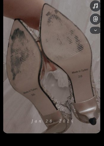 Bej Yılan Derisi Desenli Stiletto Dantel Detaylı - Görsel 2