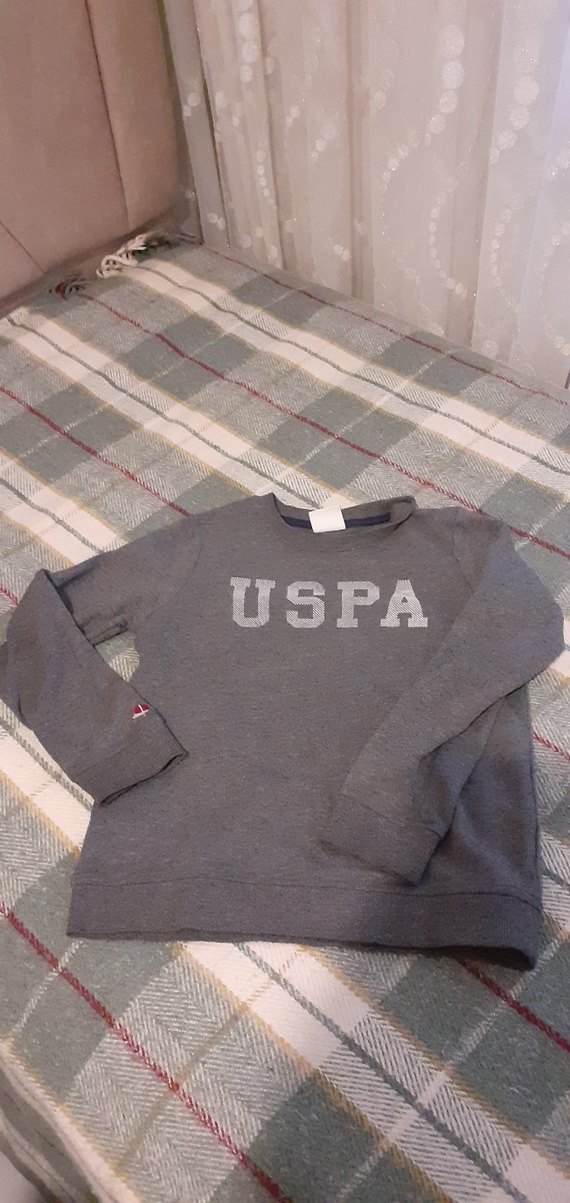 Gri Uzun Kollu USPA Baskılı Sweatshirt - Görsel 2
