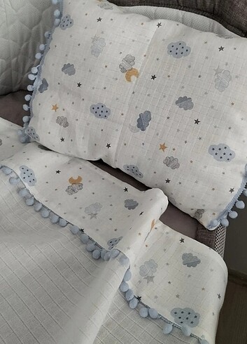 6 Ay Beden Muslin örtü ve yastık kilifi