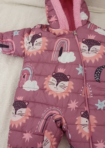 Pembe Desenli Kürklü Bebek Kış Tulumu - Görsel 4